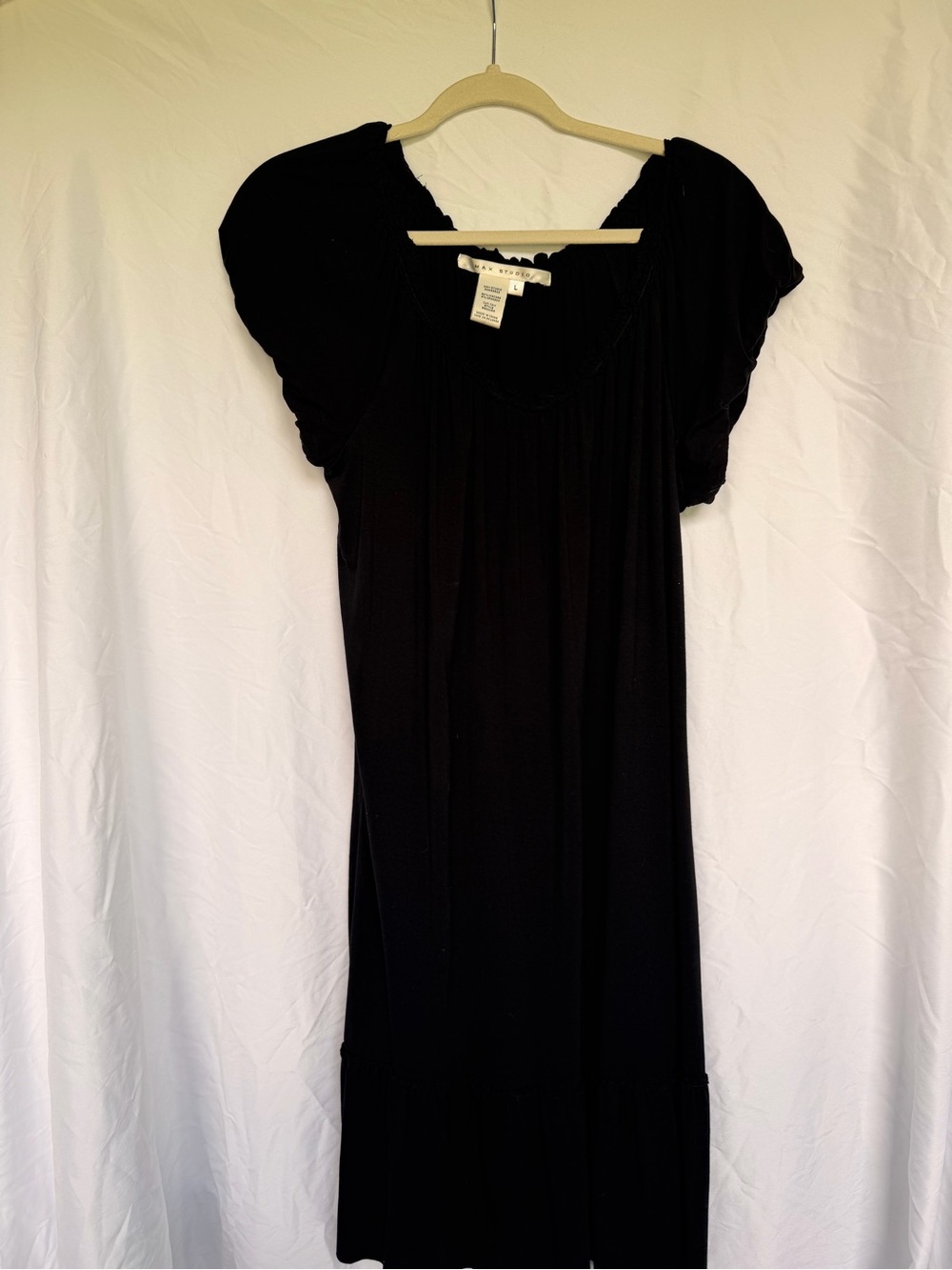 Max Studio Black Elastic Neckline Midi Dress